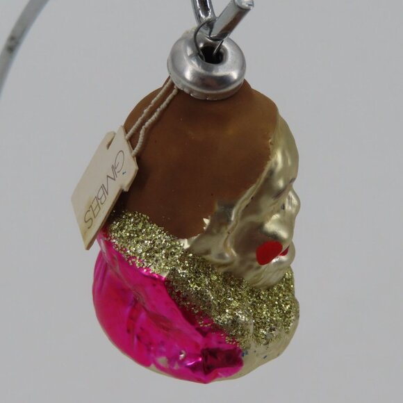 VTG Gimbels Glass Clown Head Gold Glitter Christmas Ornament Holiday Xmas Retro - Picture 8 of 12